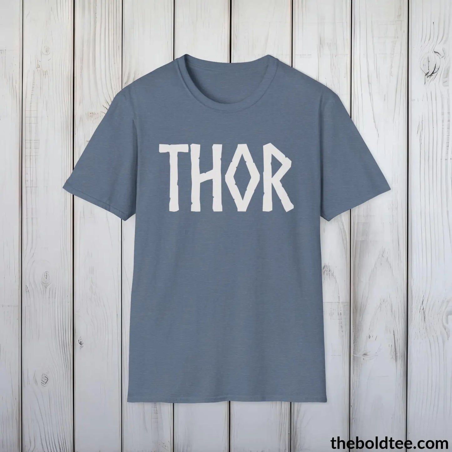 T-Shirt Heather Indigo / S THOR Tee - Bold Viking Mythology Cotton T-Shirt - 9 Epic Dark Colors Available