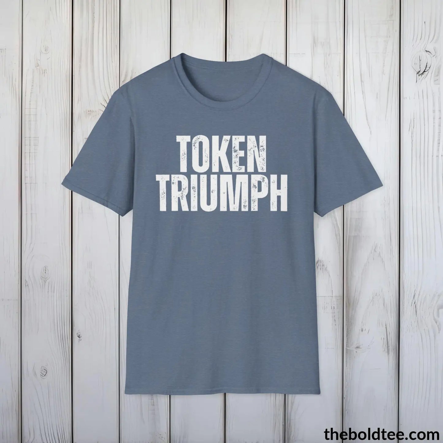 T-Shirt Heather Indigo / S TOKEN TRIUMPH Cryptocurrency Tee - Sustainable & Soft Cotton Crewneck Unisex T-Shirt - 9 Bold Colors