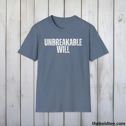 T-Shirt Heather Indigo / S UNBREAKABLE WILL Military Tee - Strong & Versatile Cotton Crewneck T-Shirt - 9 Bold Colors