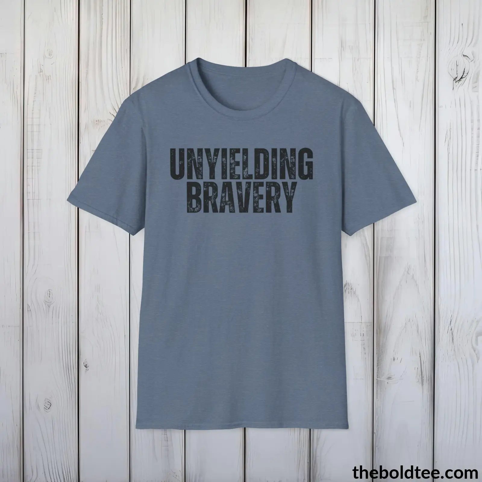 T-Shirt Heather Indigo / S UNYIELDING BRAVERY Military Tee - Strong & Versatile Cotton Crewneck T-Shirt - 9 Bold Colors