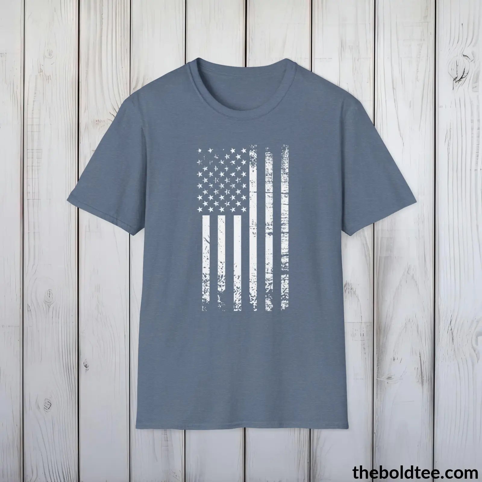 T-Shirt Heather Indigo / S US FLAG Military Tee - Strong & Versatile Cotton Crewneck T-Shirt - 9 Bold Colors