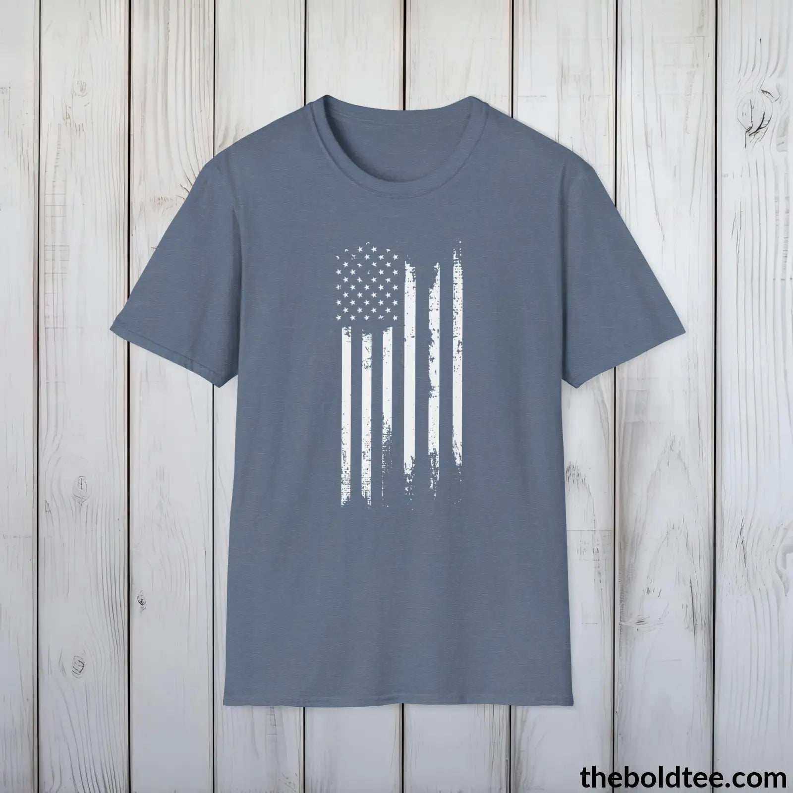 T-Shirt Heather Indigo / S US FLAG Military Tee - Strong & Versatile Cotton Crewneck T-Shirt - 9 Bold Colors