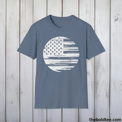 T-Shirt Heather Indigo / S US FLAG Military Tee - Strong & Versatile Cotton Crewneck T-Shirt - 9 Bold Colors