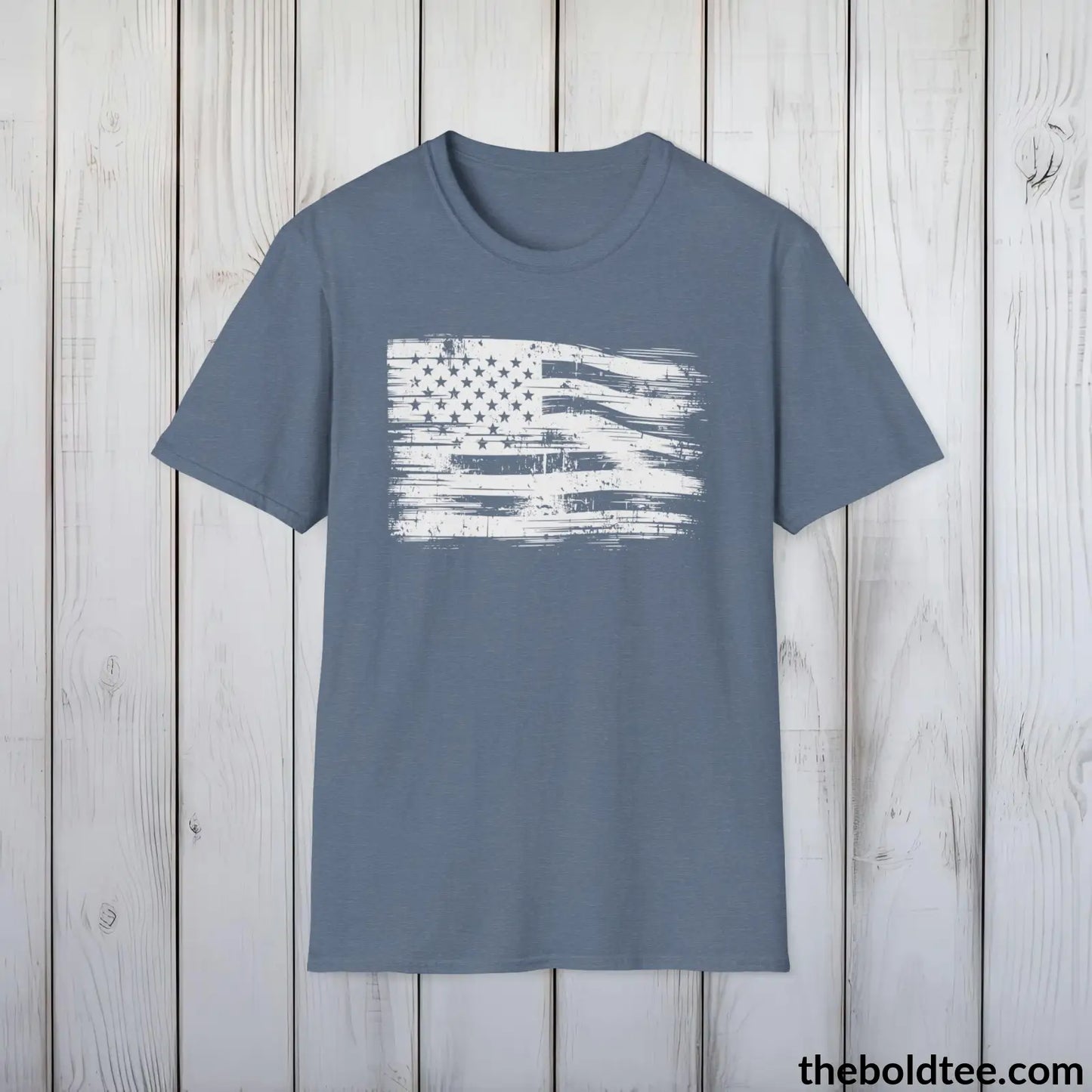 T-Shirt Heather Indigo / S US FLAG Military Tee - Strong & Versatile Cotton Crewneck T-Shirt - 9 Bold Colors