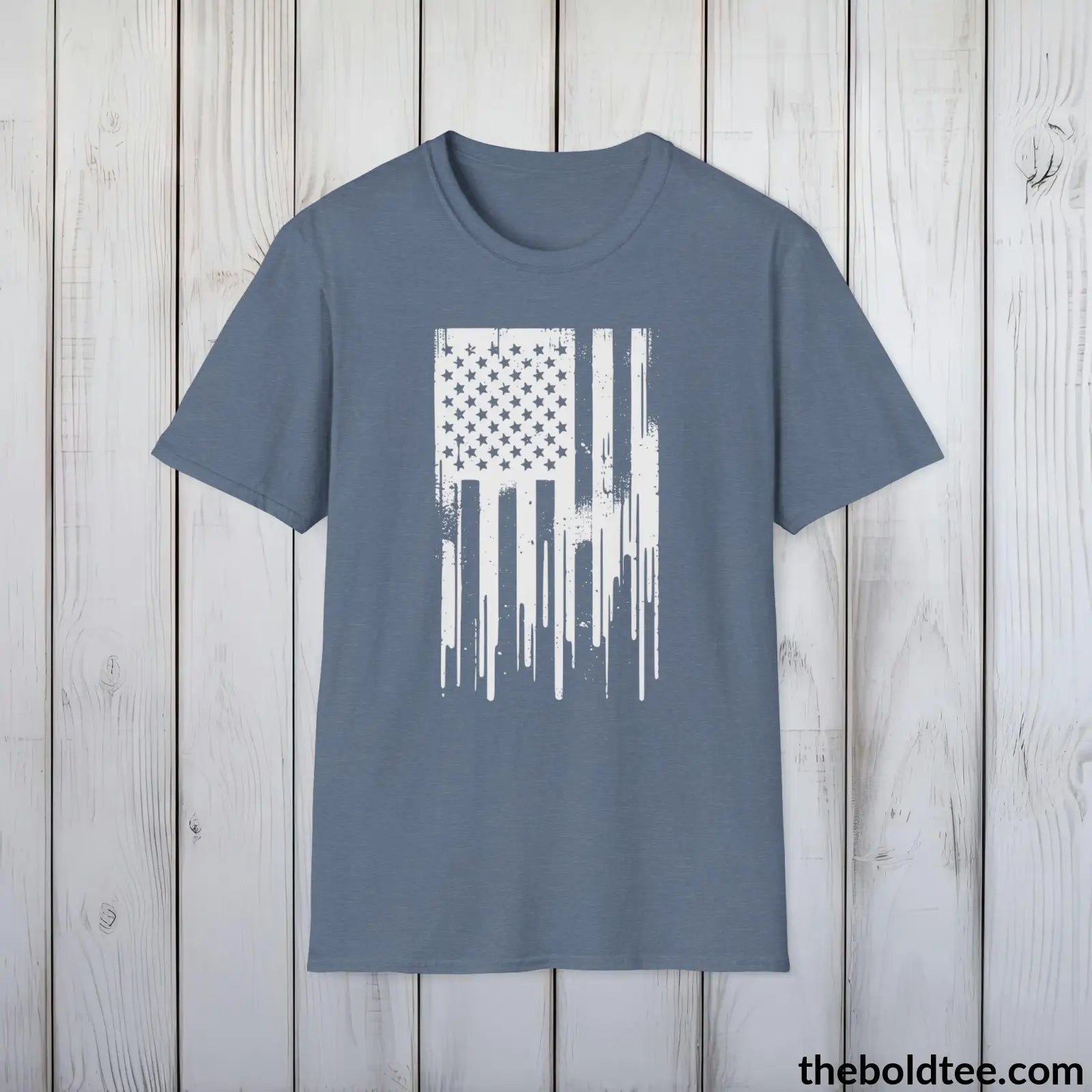 T-Shirt Heather Indigo / S US FLAG Military Tee - Strong & Versatile Cotton Crewneck T-Shirt - 9 Bold Colors