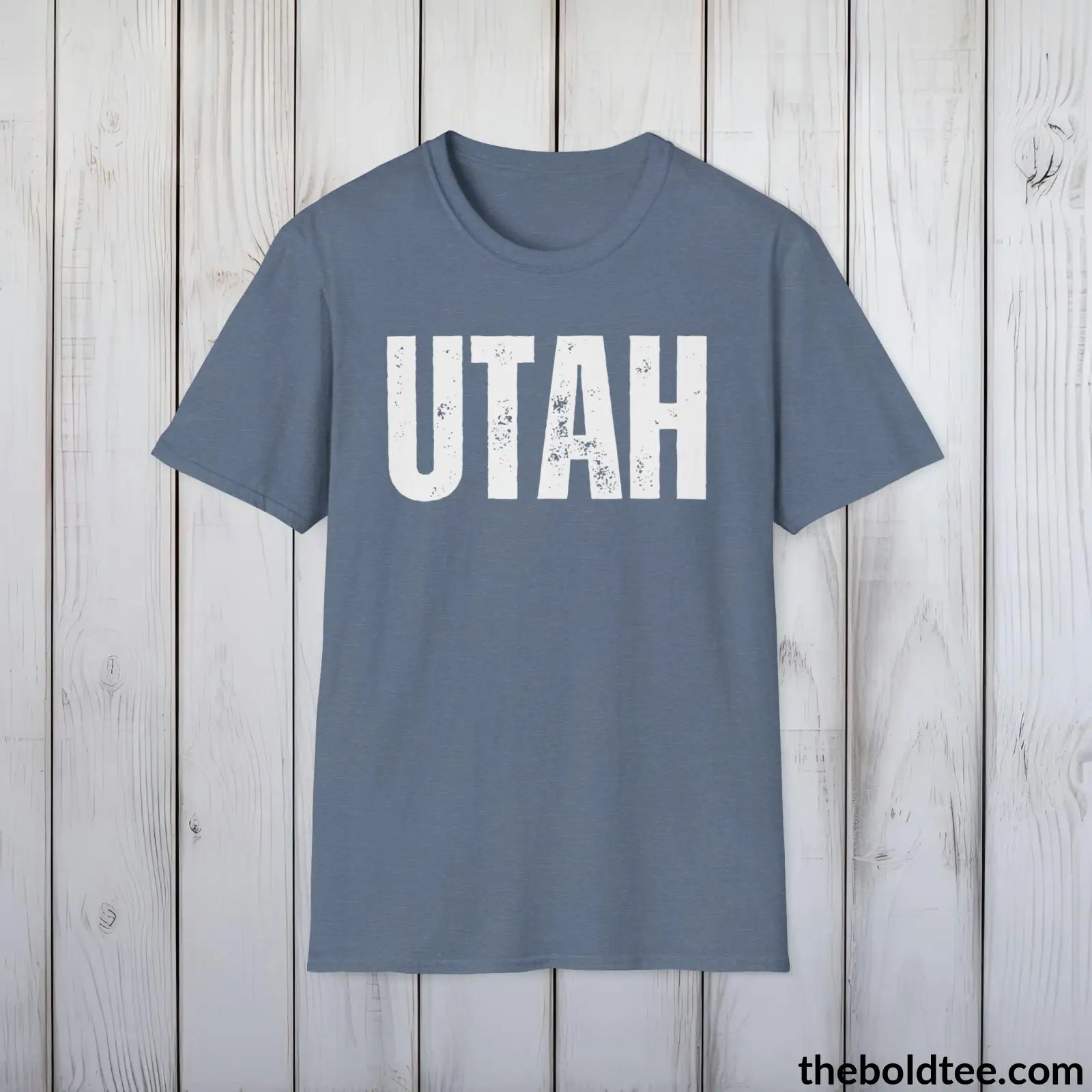 T-Shirt Heather Indigo / S UTAH Tee - Casual, Sustainable & Soft Cotton Crewneck Unisex T-Shirt - 9 Bold Colors