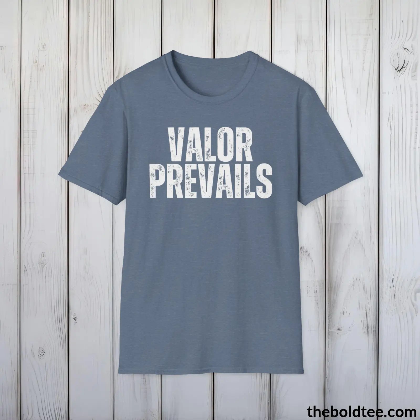 T-Shirt Heather Indigo / S VALOR PREVAILS Military Tee - Strong & Versatile Cotton Crewneck T-Shirt - 9 Bold Colors