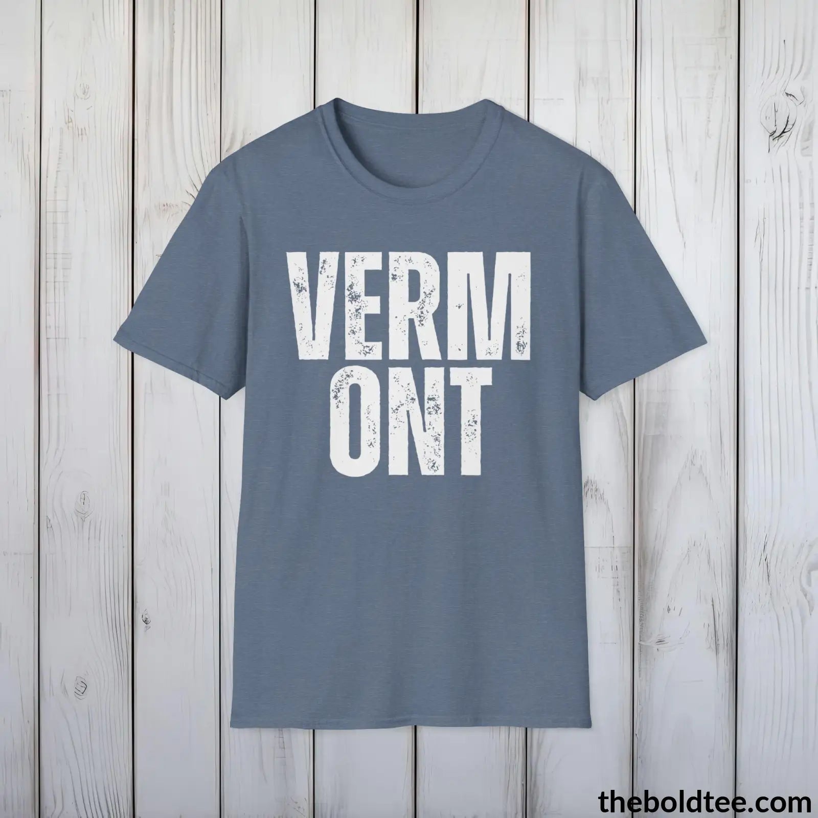 T-Shirt Heather Indigo / S VERMONT Tee - Casual, Sustainable & Soft Cotton Crewneck Unisex T-Shirt - 9 Bold Colors