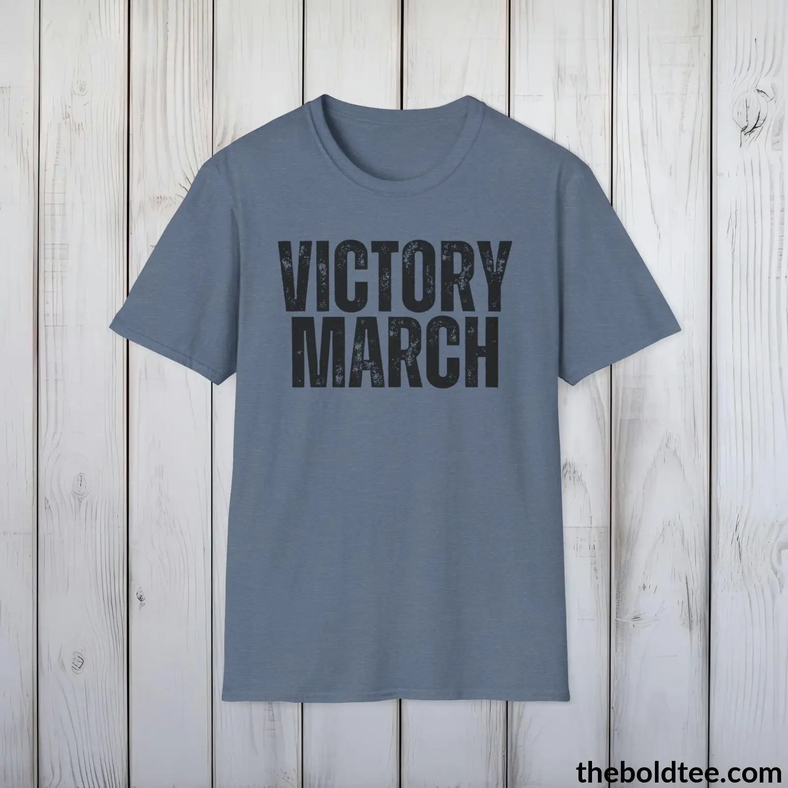 T-Shirt Heather Indigo / S VICTORY MARCH Military Tee - Strong & Versatile Cotton Crewneck T-Shirt - 9 Bold Colors