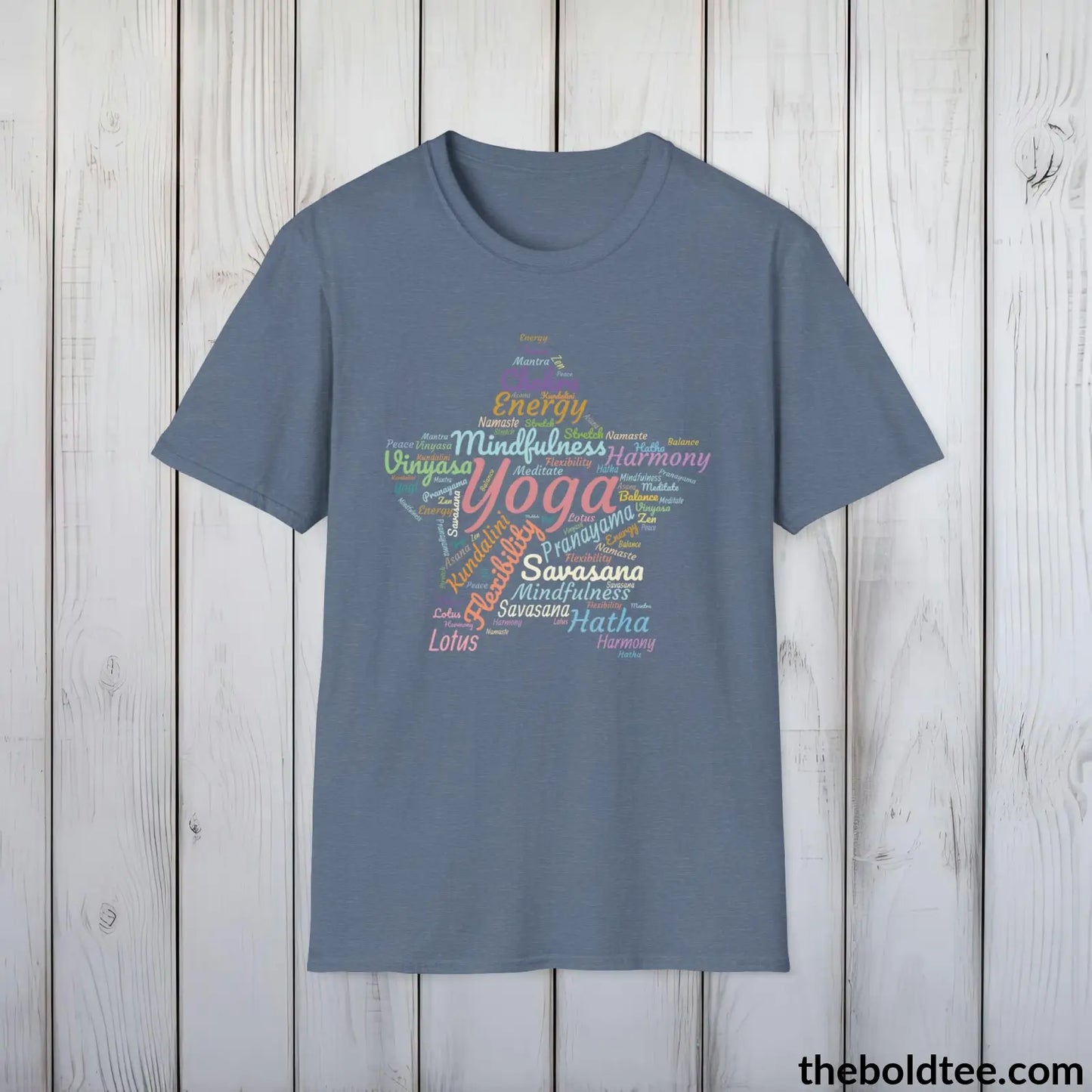 T-Shirt Heather Indigo / S Yoga Word Art T-Shirt - Mindfulness & Harmony Vocabulary Unisex Tee - Peaceful Savasana Cotton Shirt Yogi Gift - 8 Stylish Trendy Colors