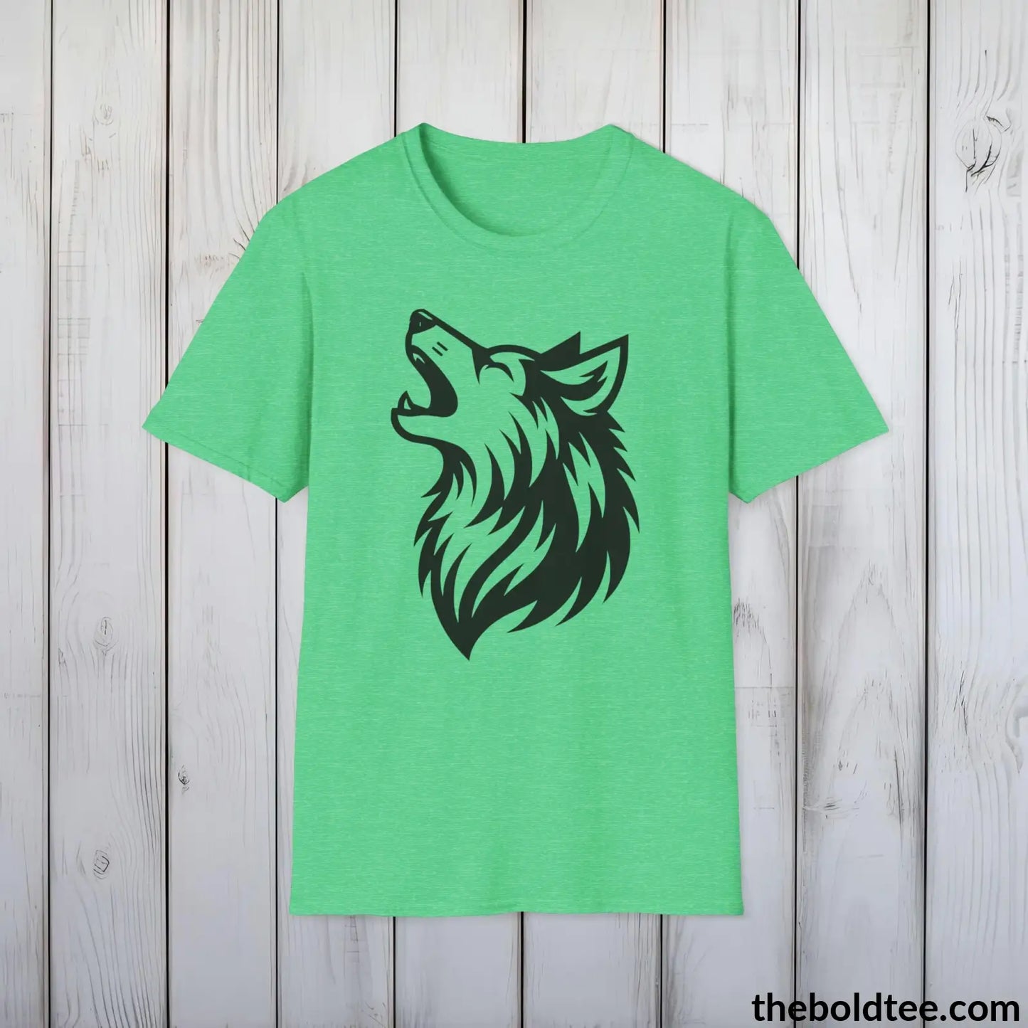 T-Shirt Heather Irish Green / S Howling Wolf Tee - Casual, Sustainable & Soft Cotton Crewneck Unisex T-Shirt - in 9 Bold Colors