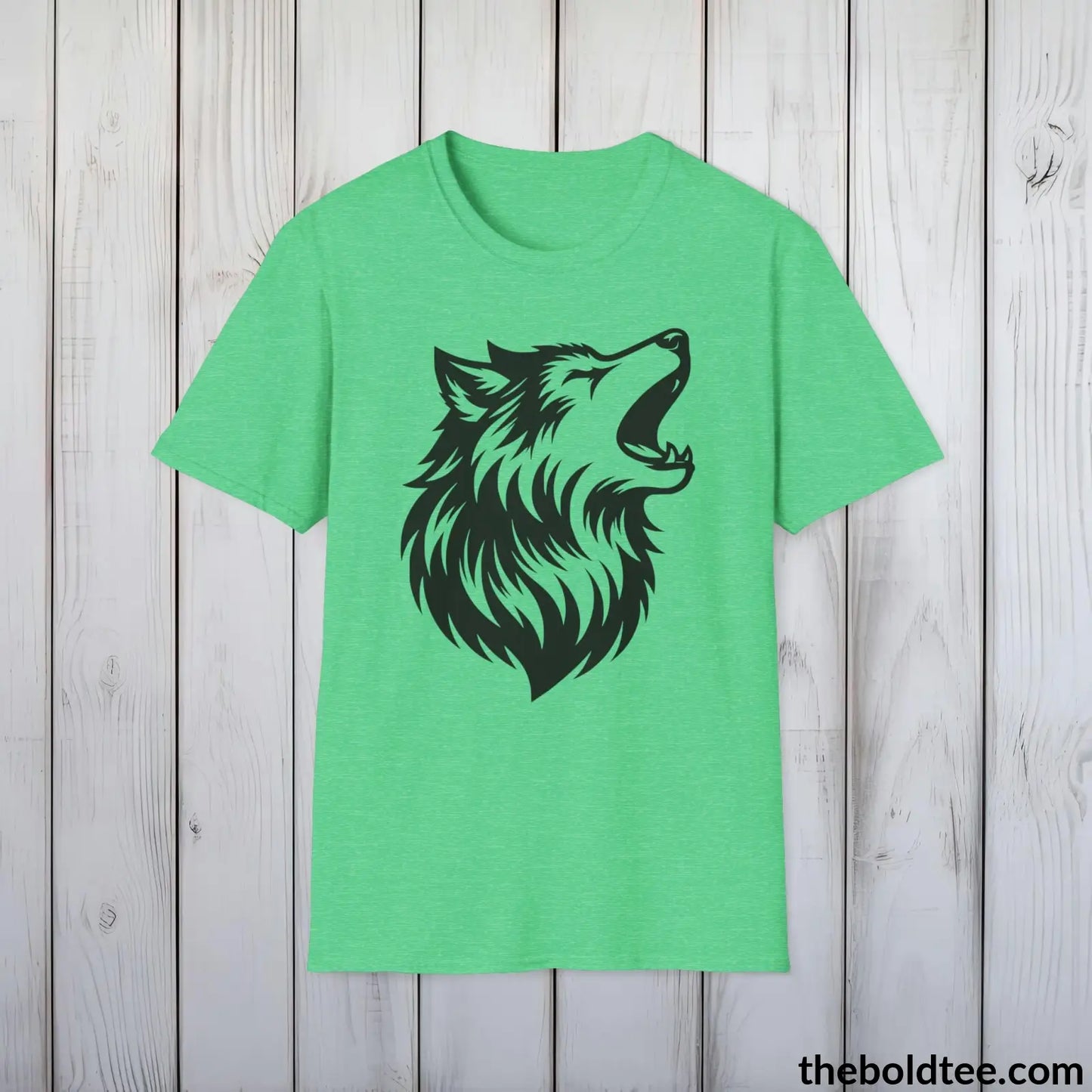 T-Shirt Heather Irish Green / S Howling Wolf Tee - Casual, Sustainable & Soft Cotton Crewneck Unisex T-Shirt - in 9 Bold Colors