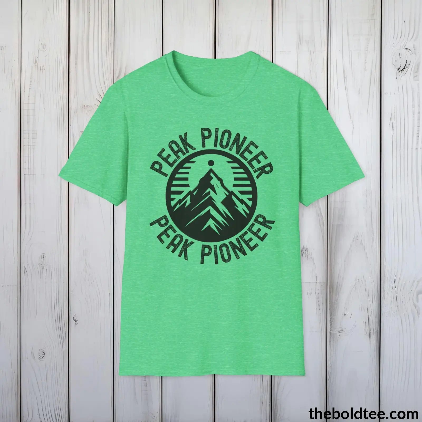 T-Shirt Heather Irish Green / S PEAK PIONEER Hiking Tee - Sustainable & Soft Cotton Crewneck Unisex T-Shirt - 8 Trendy Colors