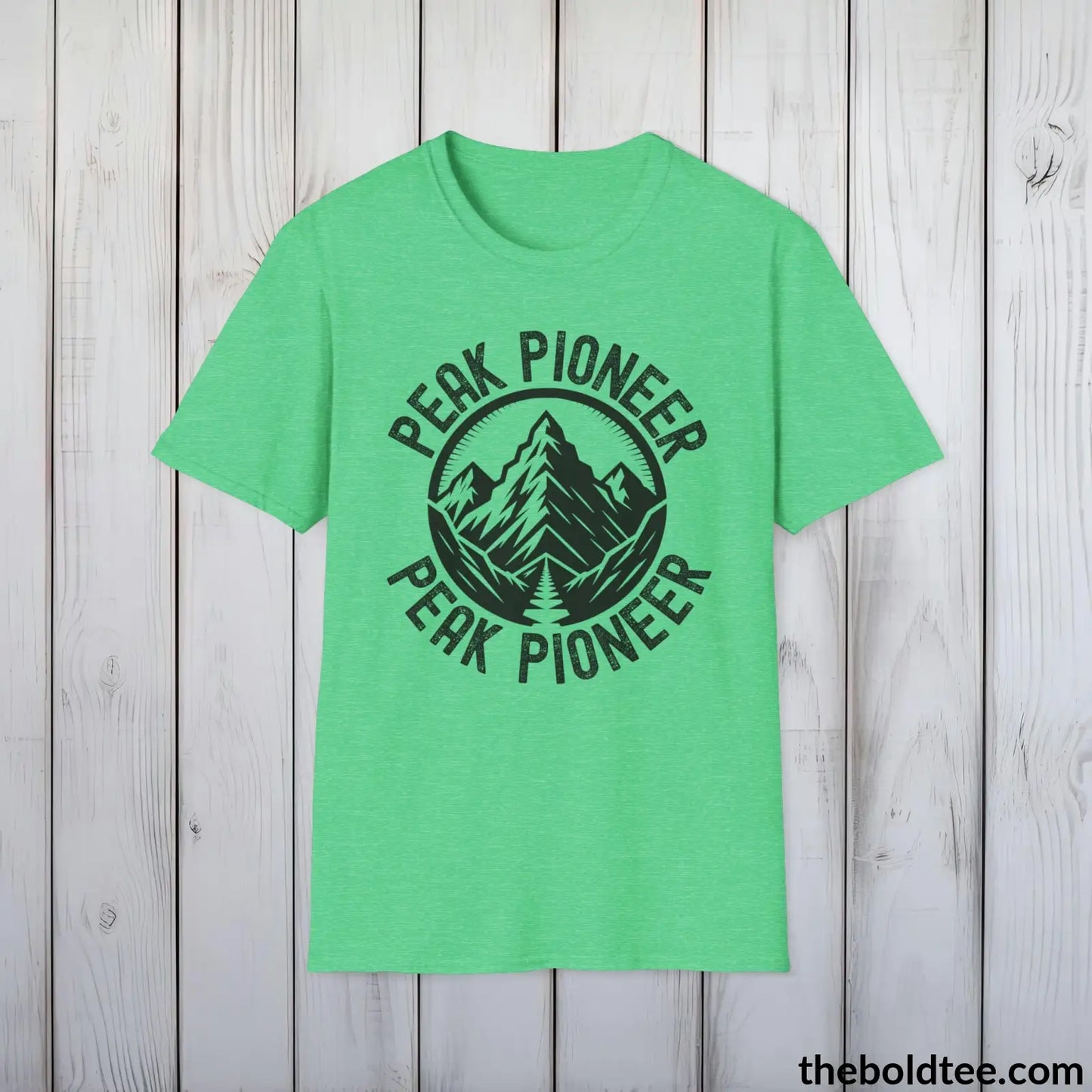 T-Shirt Heather Irish Green / S PEAK PIONEER Hiking Tee - Sustainable & Soft Cotton Crewneck Unisex T-Shirt - 8 Trendy Colors