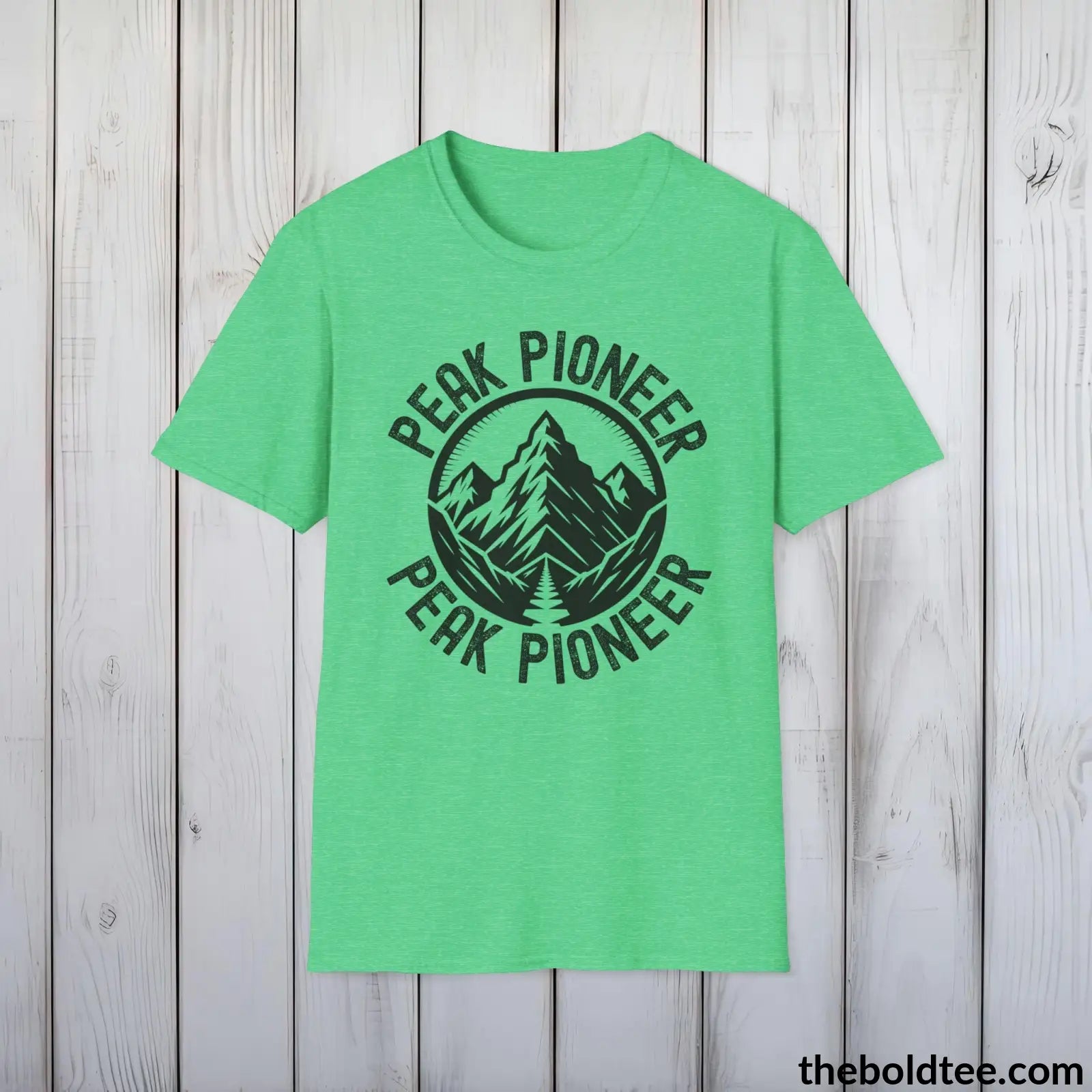 T-Shirt Heather Irish Green / S PEAK PIONEER Hiking Tee - Sustainable & Soft Cotton Crewneck Unisex T-Shirt - 8 Trendy Colors