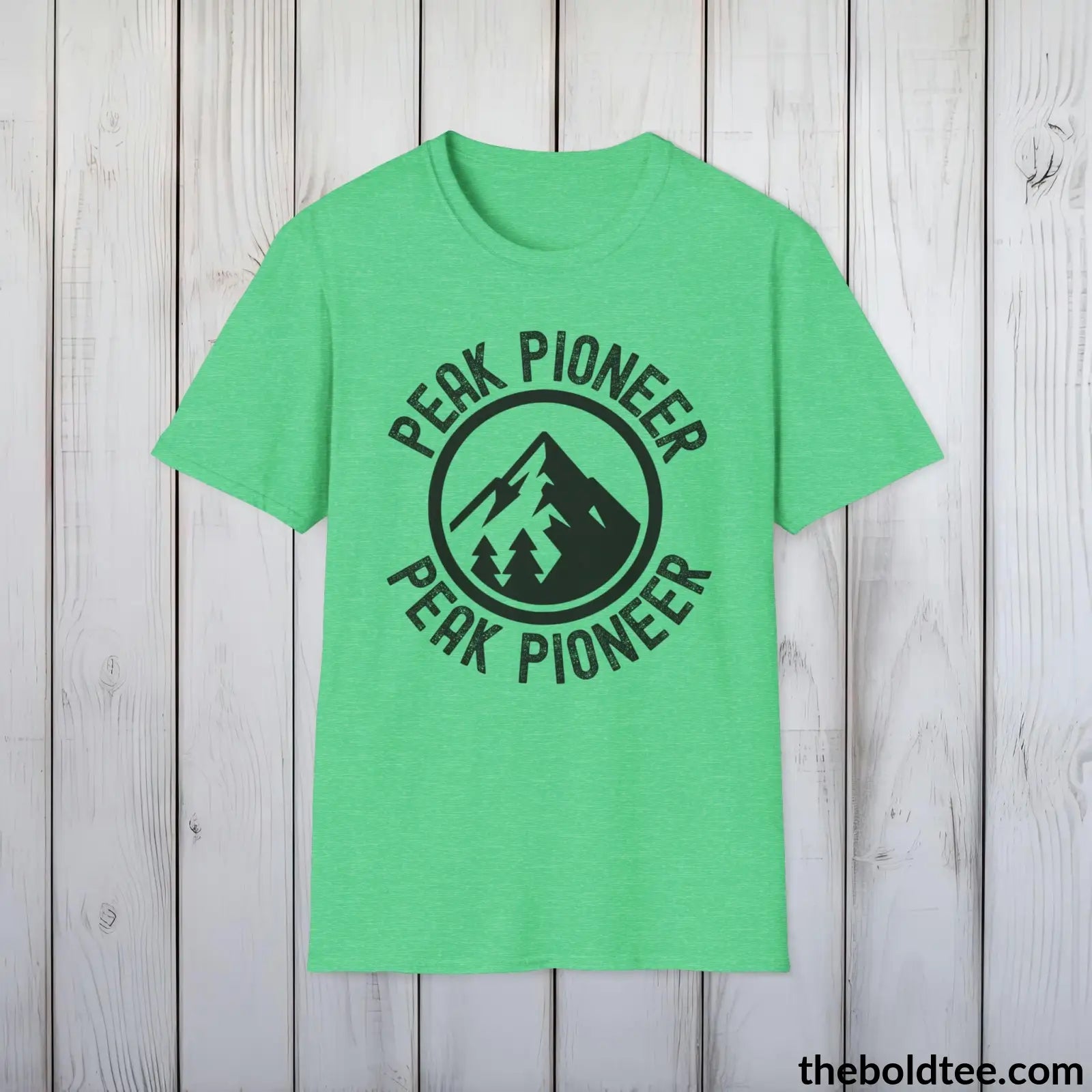 T-Shirt Heather Irish Green / S PEAK PIONEER Hiking Tee - Sustainable & Soft Cotton Crewneck Unisex T-Shirt - 8 Trendy Colors