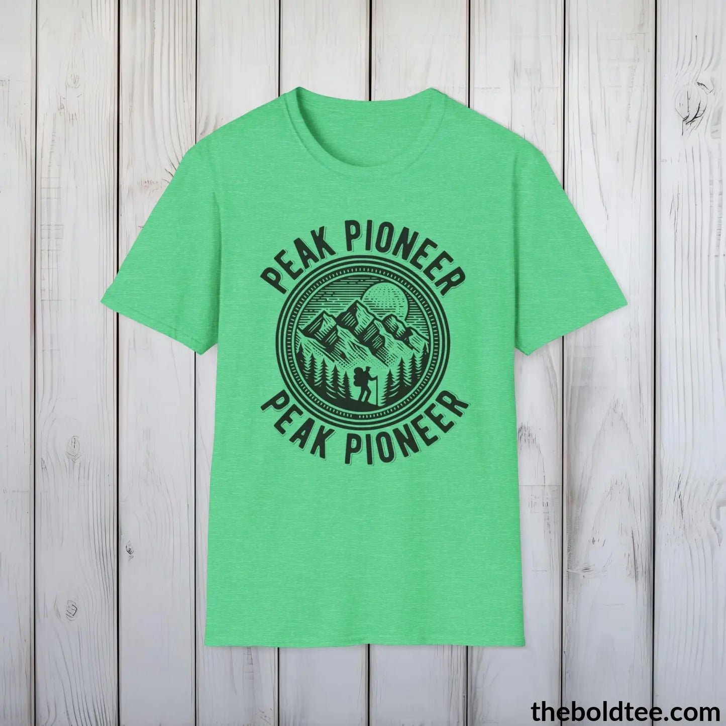 T-Shirt Heather Irish Green / S PEAK PIONEER Hiking Tee - Sustainable & Soft Cotton Crewneck Unisex T-Shirt - 8 Trendy Colors