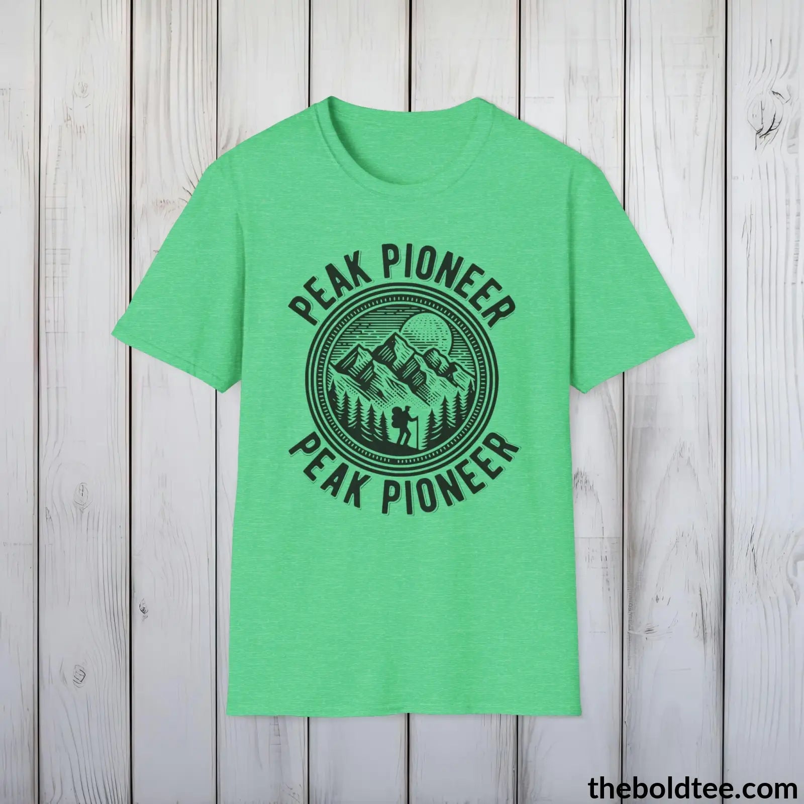 T-Shirt Heather Irish Green / S PEAK PIONEER Hiking Tee - Sustainable & Soft Cotton Crewneck Unisex T-Shirt - 8 Trendy Colors