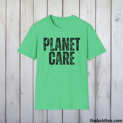 T-Shirt Heather Irish Green / S PLANET CARE Tee - Casual, Sustainable & Soft Cotton Crewneck Unisex T-Shirt - 9 Bold Colors