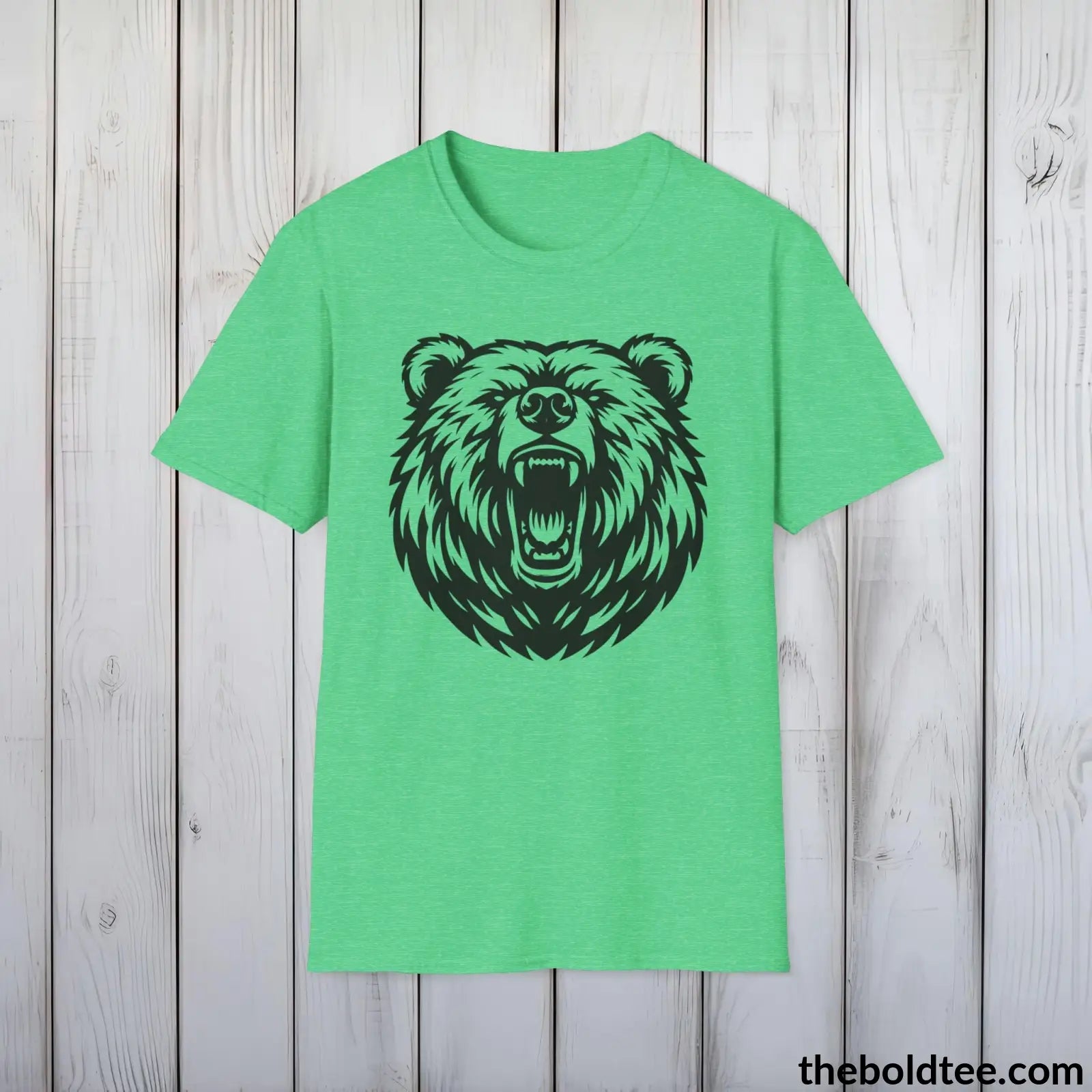 T-Shirt Heather Irish Green / S Roaring Bear Tee - Bold Urban Cotton T-Shirt - 9 Bright Colors Available