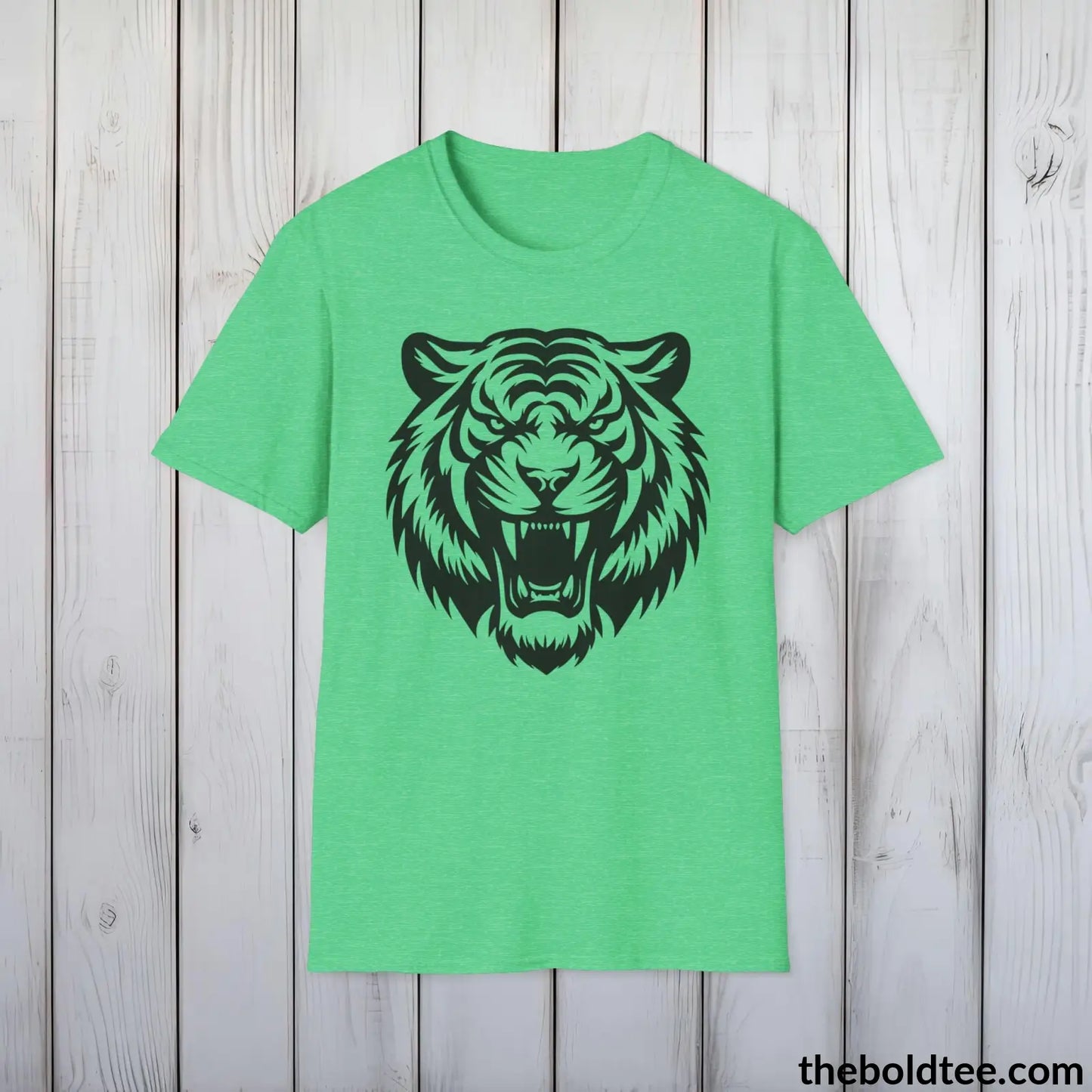 T-Shirt Heather Irish Green / S Roaring Tiger Tee - Casual, Sustainable & Soft Cotton Crewneck Unisex T-Shirt - in 9 Bold Colors