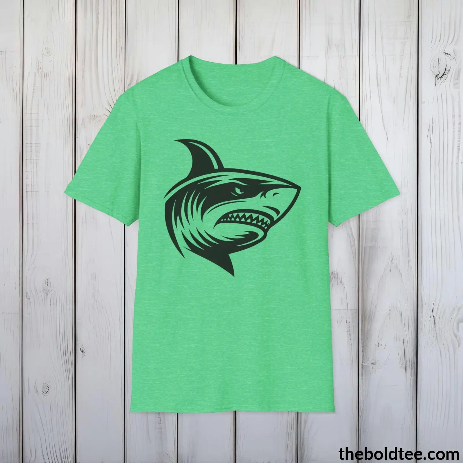 T-Shirt Heather Irish Green / S Shark Tee - Casual, Sustainable & Soft Cotton Crewneck Unisex T-Shirt - in 9 Bold Colors