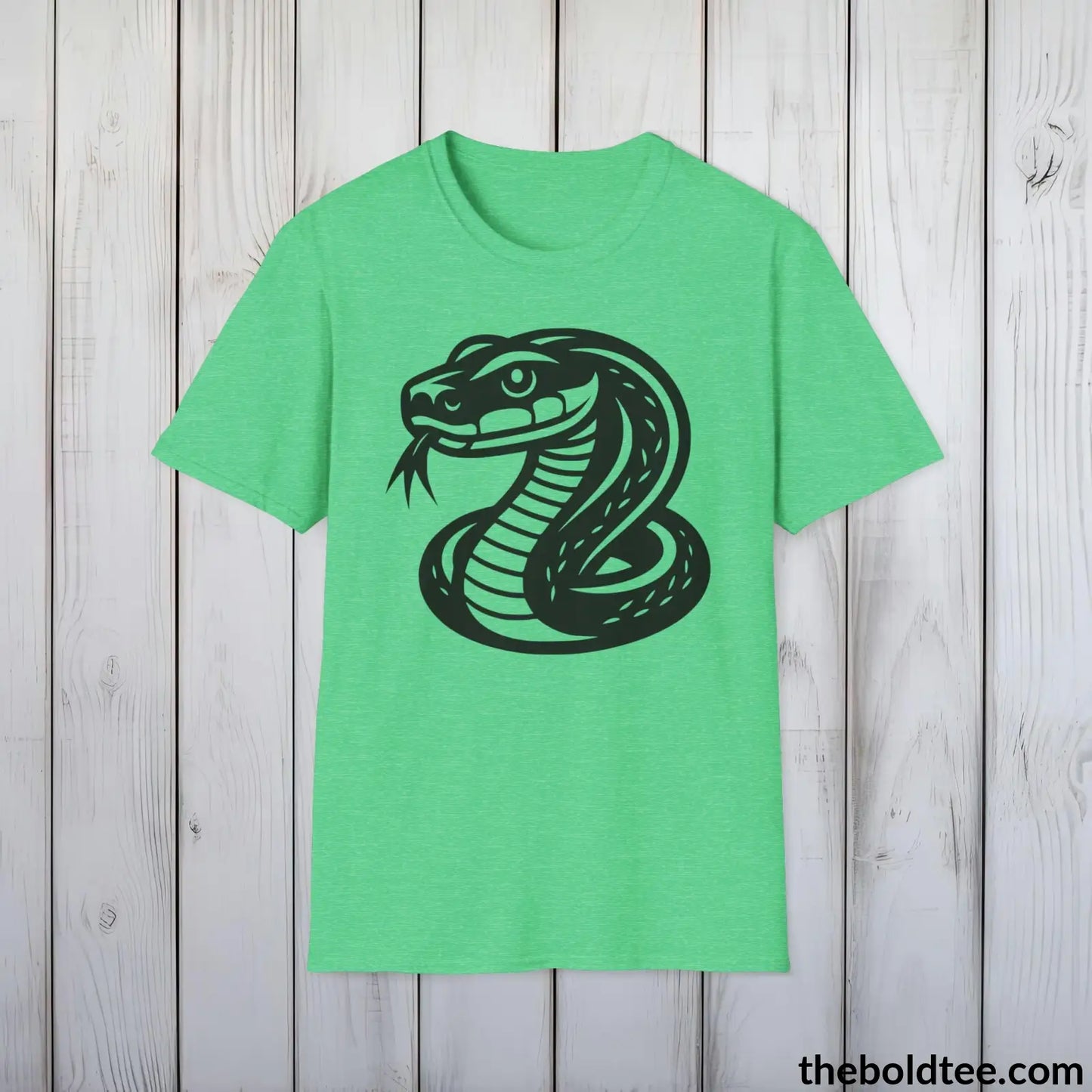 T-Shirt Heather Irish Green / S Snake Tee - Casual, Sustainable & Soft Cotton Crewneck Unisex T-Shirt - in 9 Bold Colors