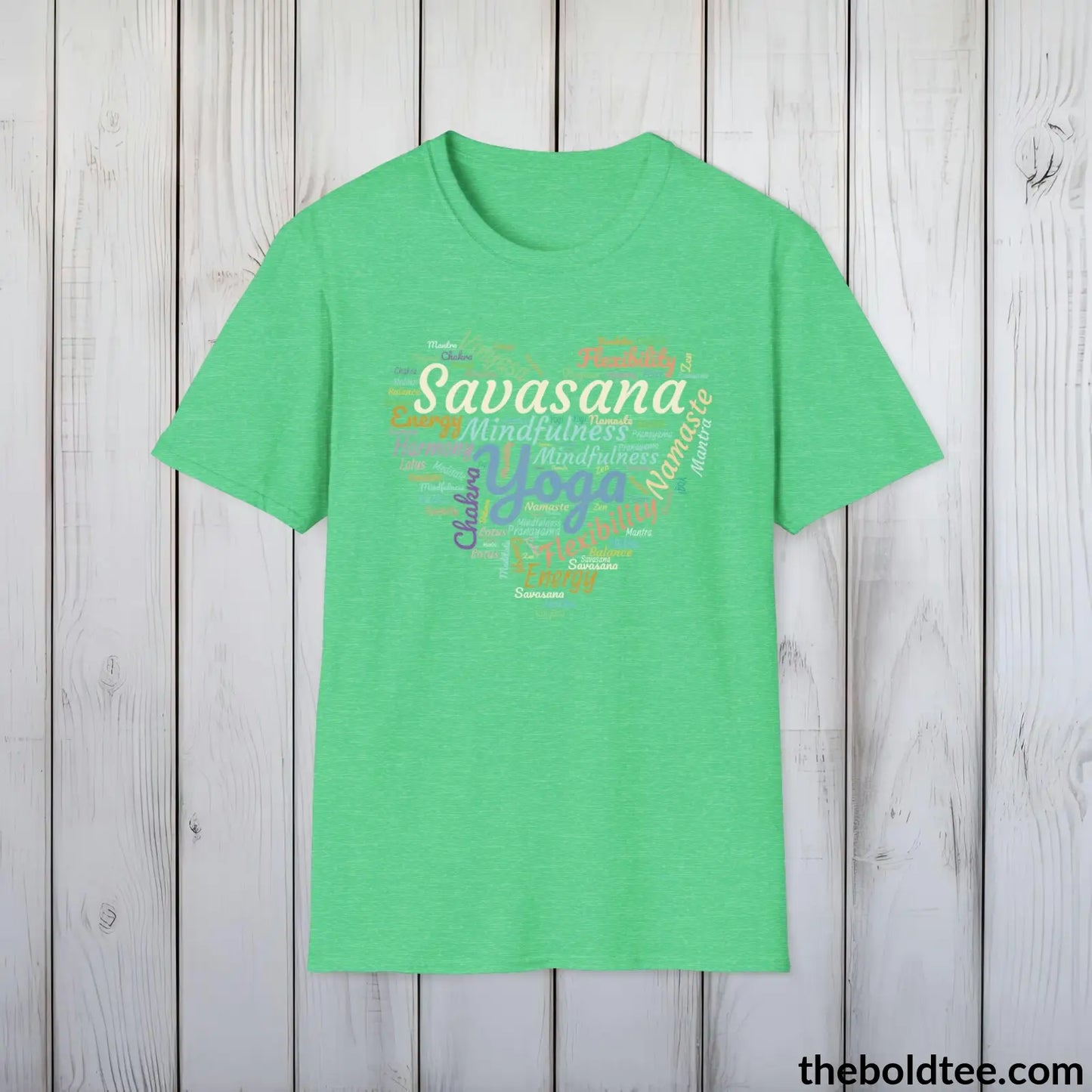 T-Shirt Heather Irish Green / S Yoga Word Art T-Shirt - Mindfulness & Harmony Vocabulary Unisex Tee - Peaceful Savasana Cotton Shirt Yogi Gift - 8 Stylish Trendy Colors