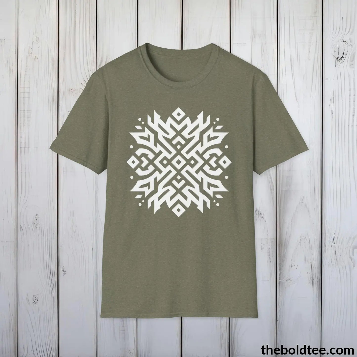 T-Shirt Heather Military Green / S Bold Tribal Pattern Tee - Premium Soft Cotton Crewneck Unisex T-Shirt - 9 Bold Colors