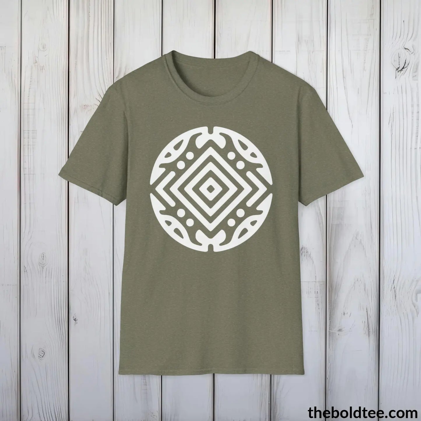 T-Shirt Heather Military Green / S Bold Tribal Pattern Tee - Premium Soft Cotton Crewneck Unisex T-Shirt - 9 Bold Colors