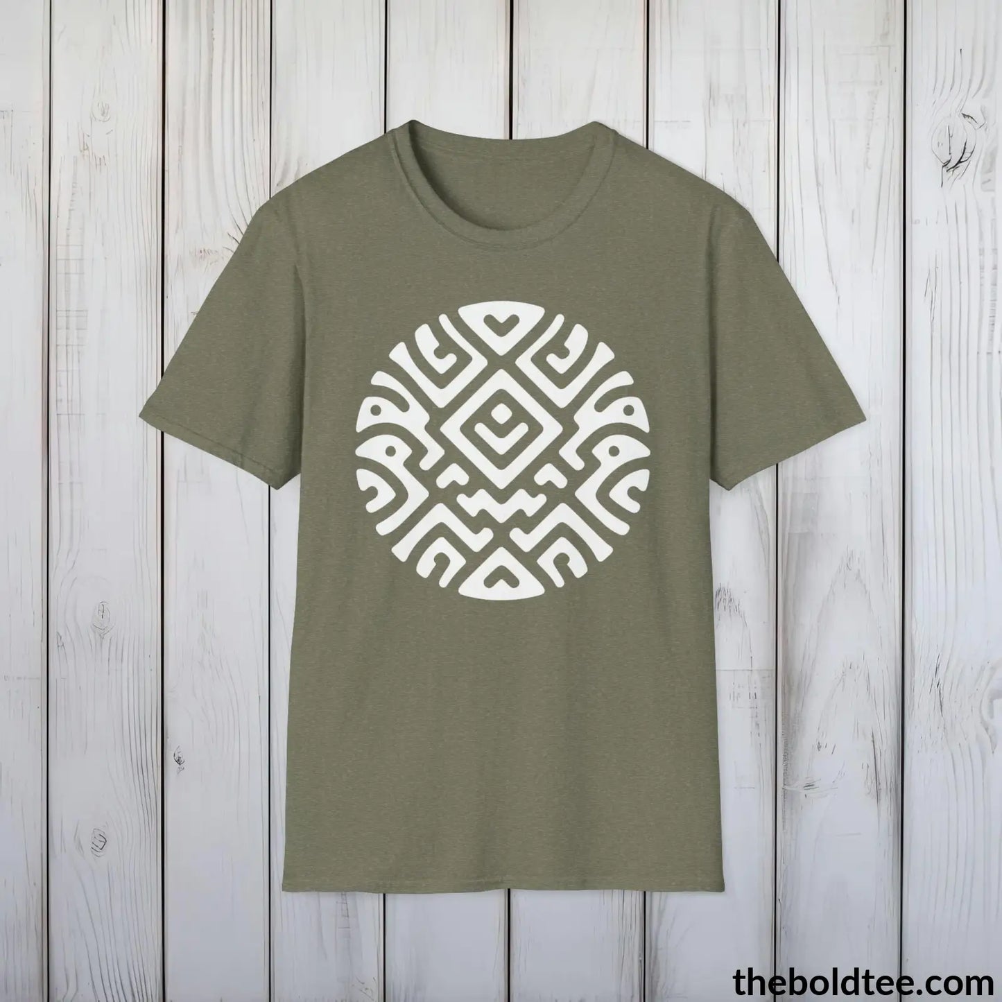 T-Shirt Heather Military Green / L Bold Tribal Pattern Tee - Premium Soft Cotton Crewneck Unisex T-Shirt - 9 Bold Colors