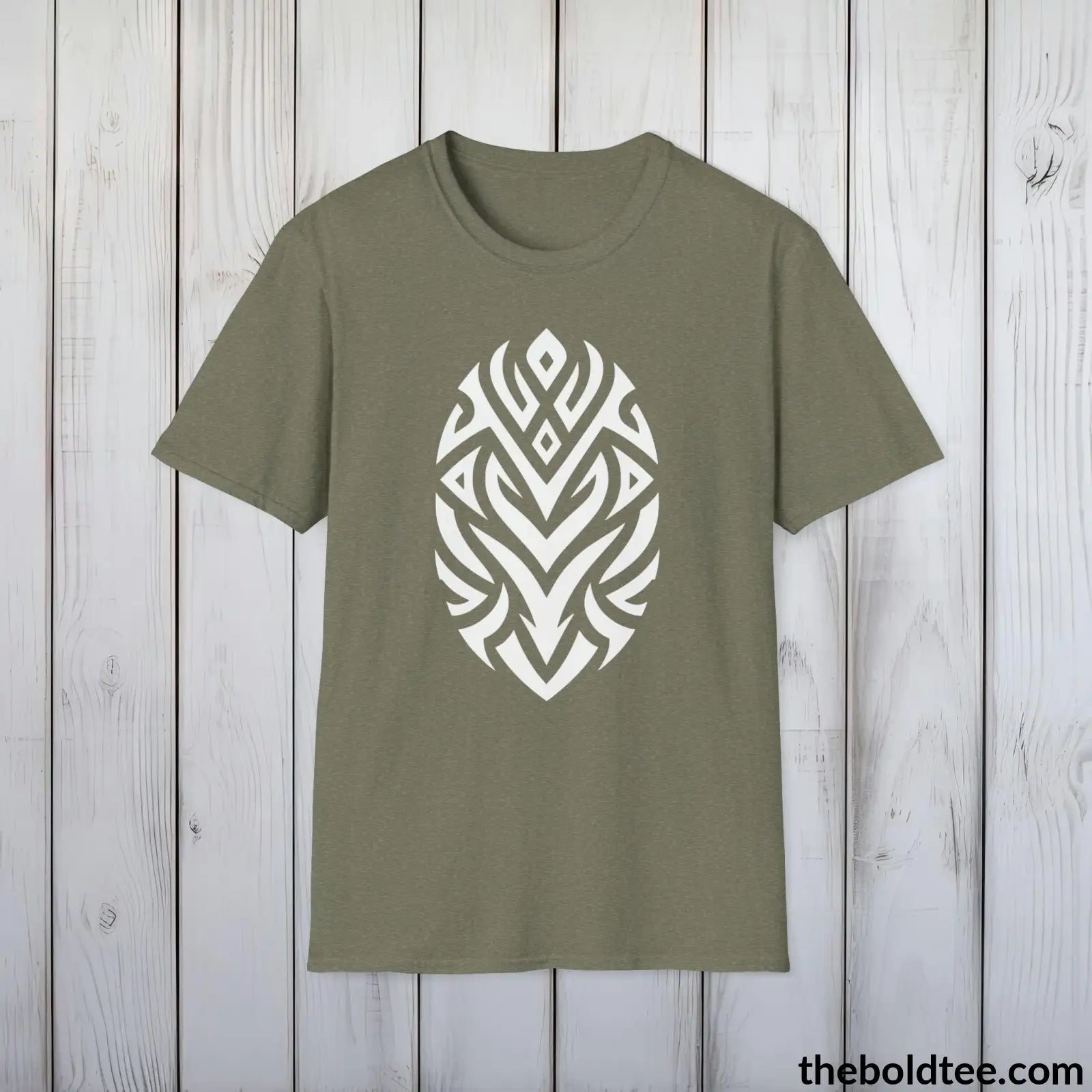 T-Shirt Heather Military Green / S Bold Tribal Pattern Tee - Premium Soft Cotton Crewneck Unisex T-Shirt - 9 Bold Colors