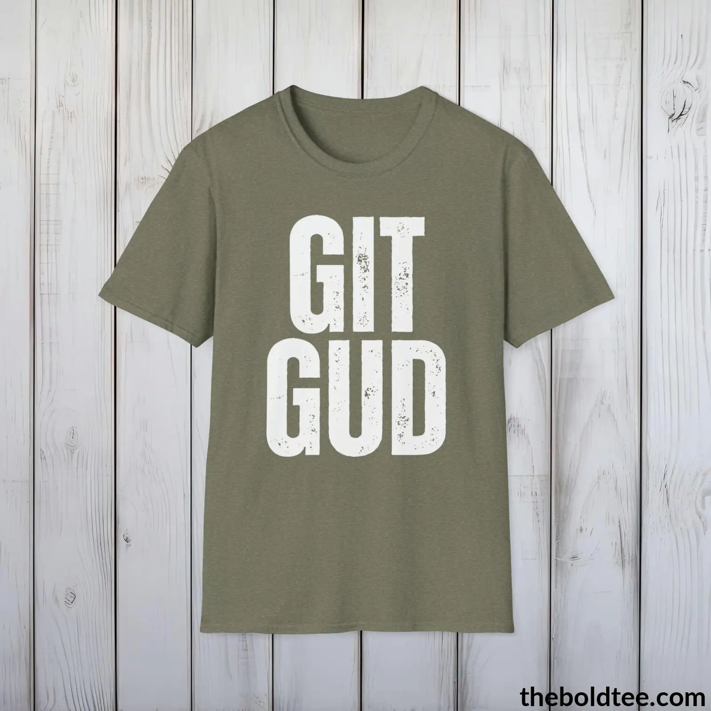 T-Shirt Heather Military Green / S GIT GUD Gamer Tee - Sustainable & Soft Cotton Crewneck Unisex T-Shirt - 9 Bold Colors