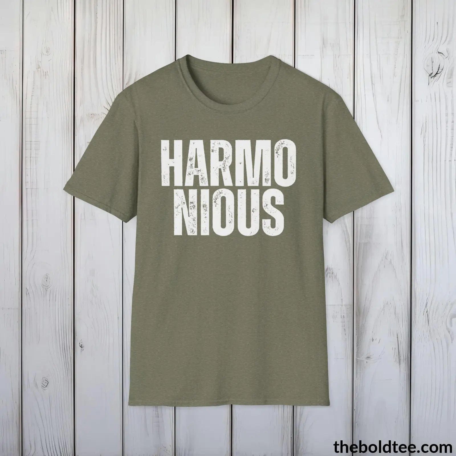 T-Shirt Heather Military Green / S HARMONIOUS Tee - Casual, Sustainable & Soft Cotton Crewneck Unisex T-Shirt - 9 Bold Colors