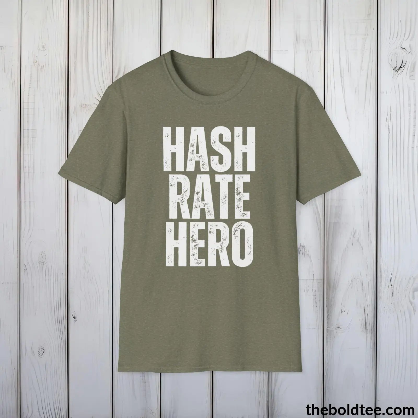 T-Shirt Heather Military Green / S HASH RATE HERO Cryptocurrency Tee - Premium Cotton Crewneck Unisex T-Shirt - 9 Bold Colors