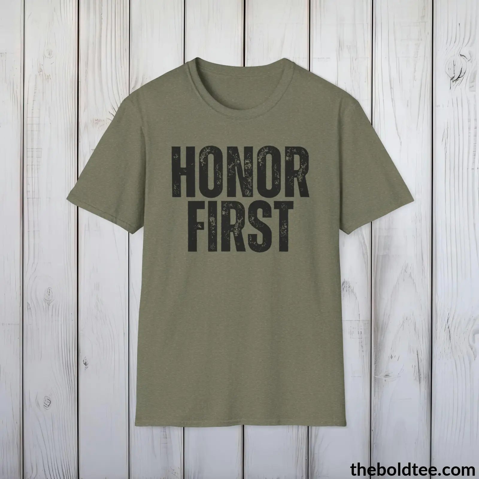 T-Shirt Heather Military Green / S HONOR FIRST Military Tee - Strong & Versatile Cotton Crewneck T-Shirt - 9 Bold Colors