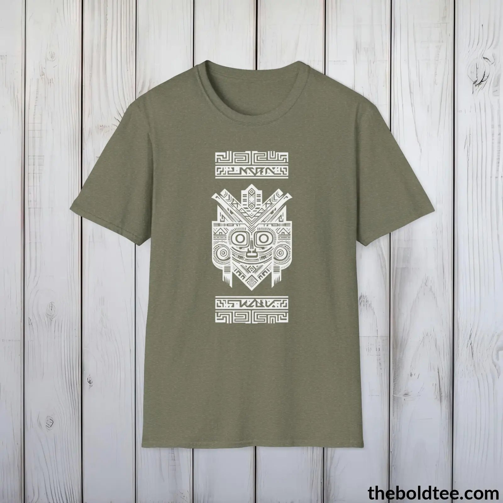 T-Shirt Heather Military Green / S Inca Tribal Pattern Tee - Premium Soft Cotton Crewneck Unisex T-Shirt - 9 Bold Colors