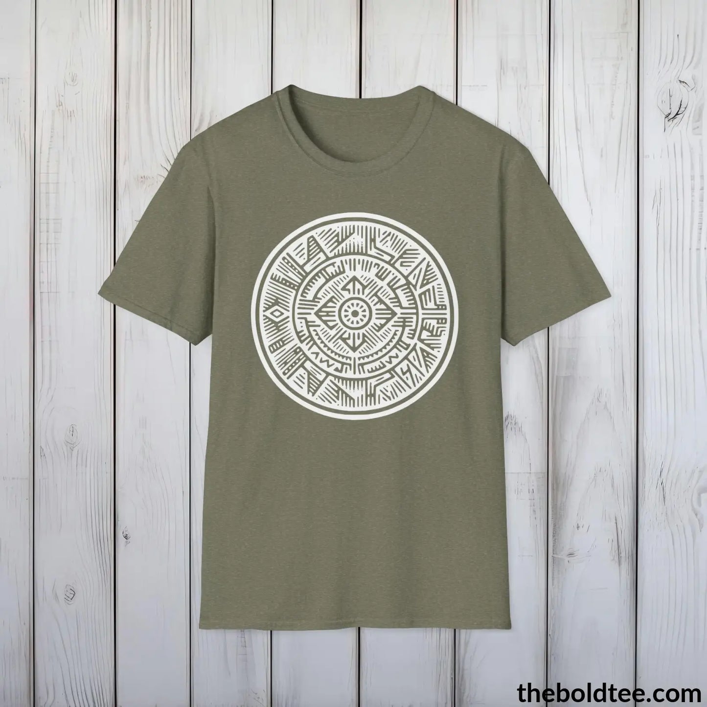 T-Shirt Heather Military Green / S Inca Tribal Pattern Tee - Premium Soft Cotton Crewneck Unisex T-Shirt - 9 Bold Colors