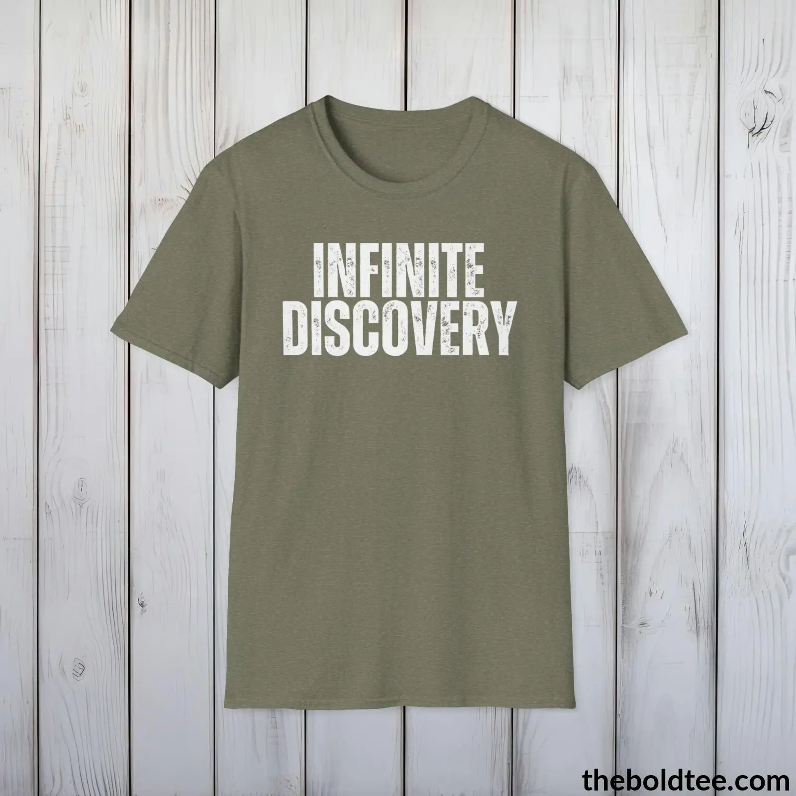 T-Shirt Heather Military Green / S INFIINITE DISCOVERY Space Tee - Casual, Sustainable & Soft Cotton Crewneck Unisex T-Shirt - 9 Bold Colors