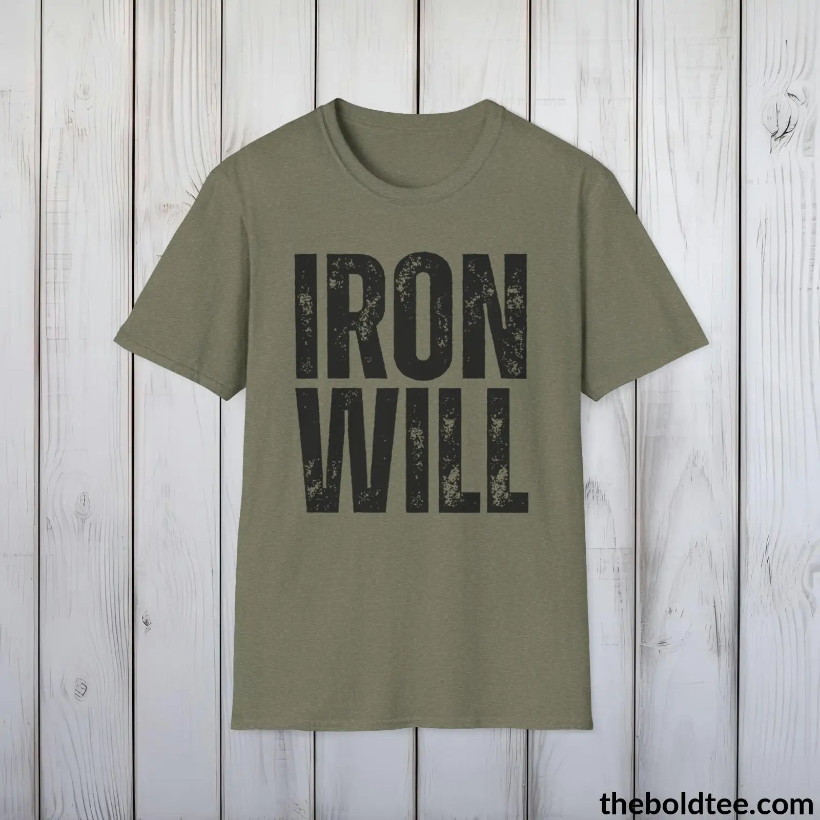 T-Shirt Heather Military Green / S IRON WILL Military Tee - Strong & Versatile Cotton Crewneck T-Shirt - 9 Bold Colors