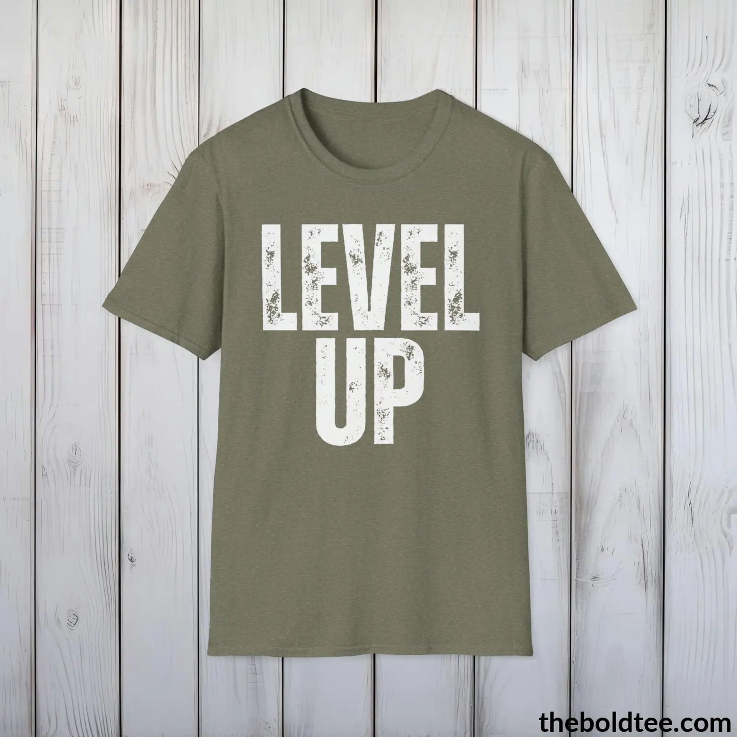 T-Shirt Heather Military Green / S LEVEL UP Gamer Tee - Sustainable & Soft Cotton Crewneck Unisex T-Shirt - 9 Bold Colors