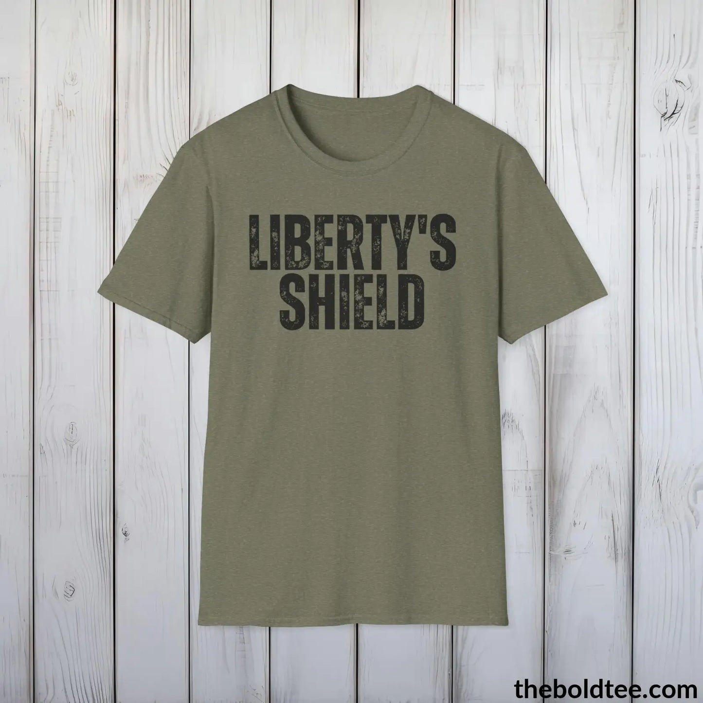 T-Shirt Heather Military Green / S LIBERTY'S SHIELD Military Tee - Strong & Versatile Cotton Crewneck T-Shirt - 9 Bold Colors