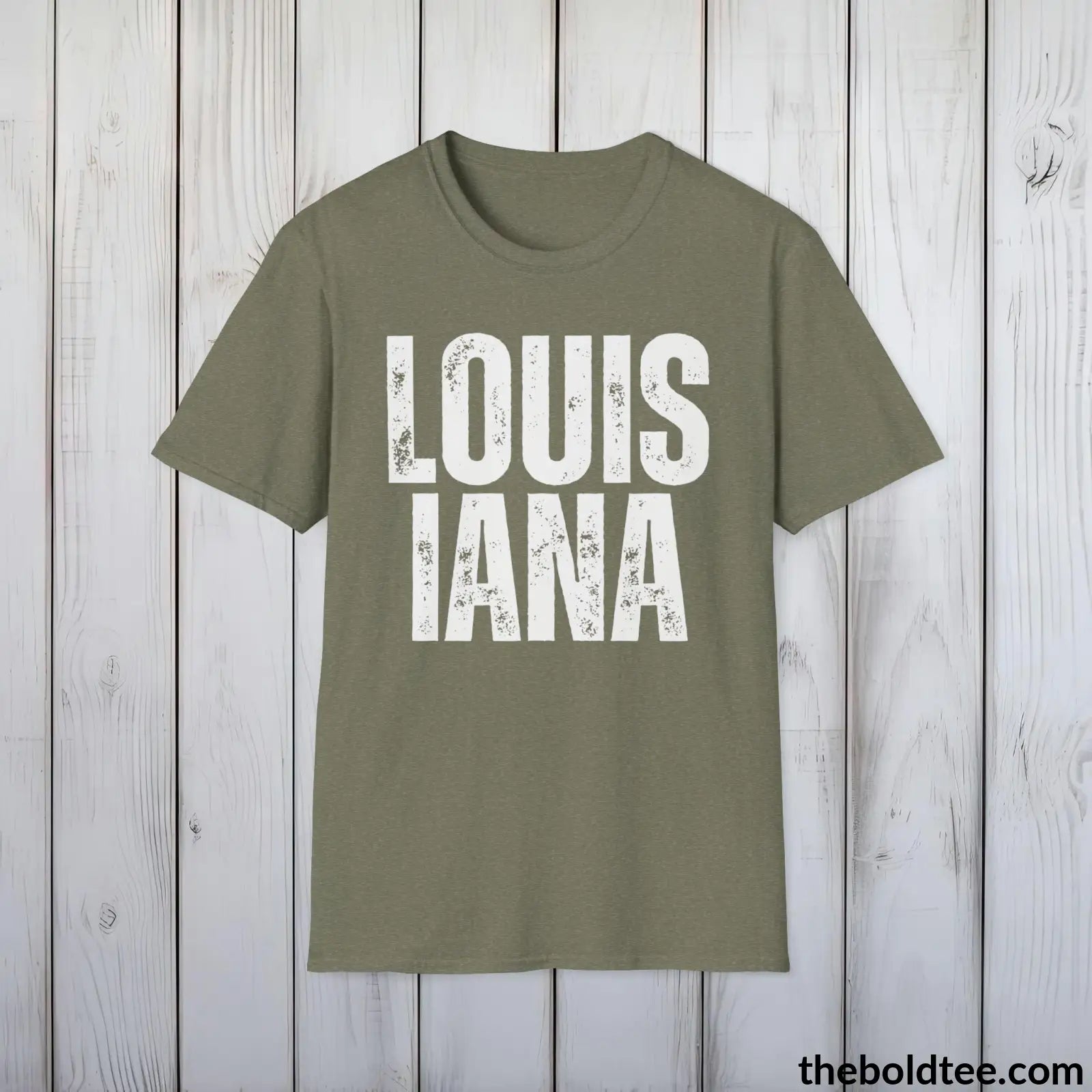 T-Shirt Heather Military Green / S LOUISIANA Tee - Casual, Sustainable & Soft Cotton Crewneck Unisex T-Shirt - 9 Bold Colors