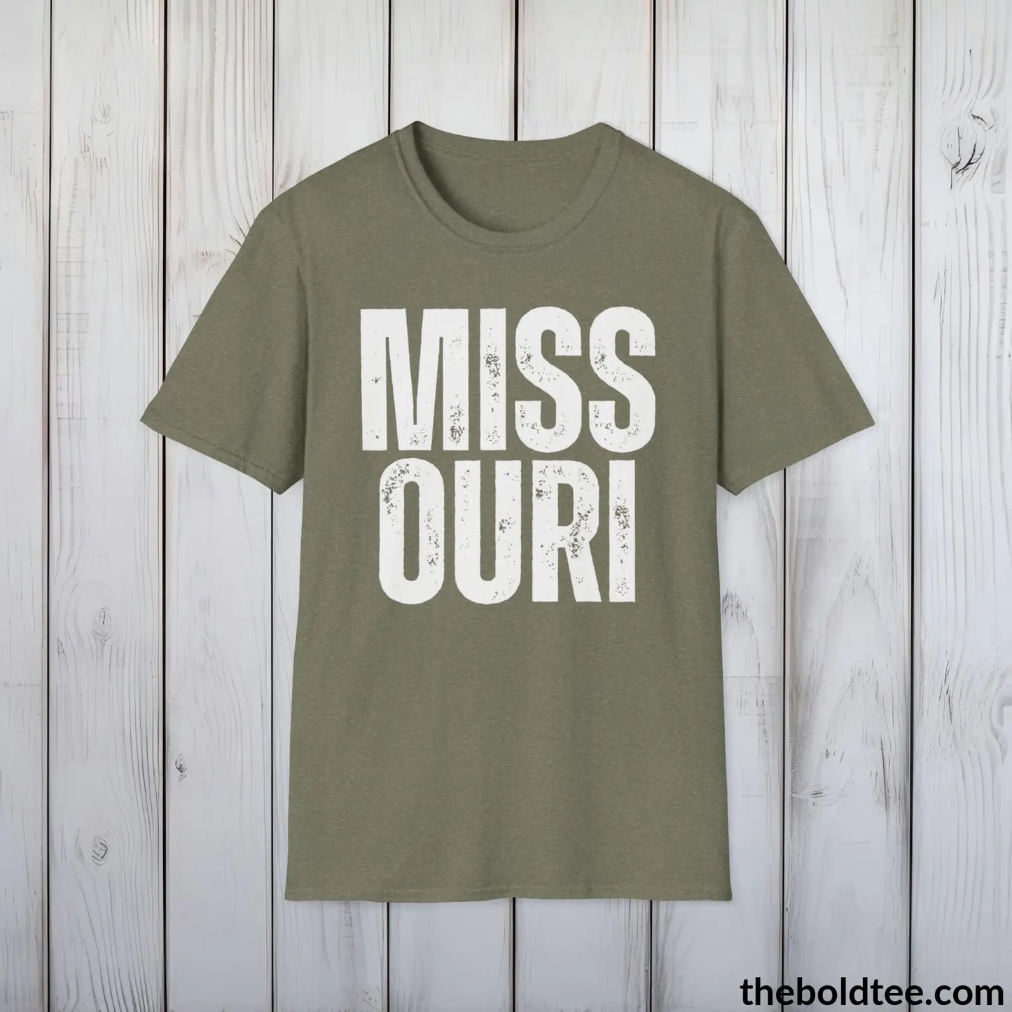 T-Shirt Heather Military Green / S MISSOURI Tee - Casual, Sustainable & Soft Cotton Crewneck Unisex T-Shirt - 9 Bold Colors