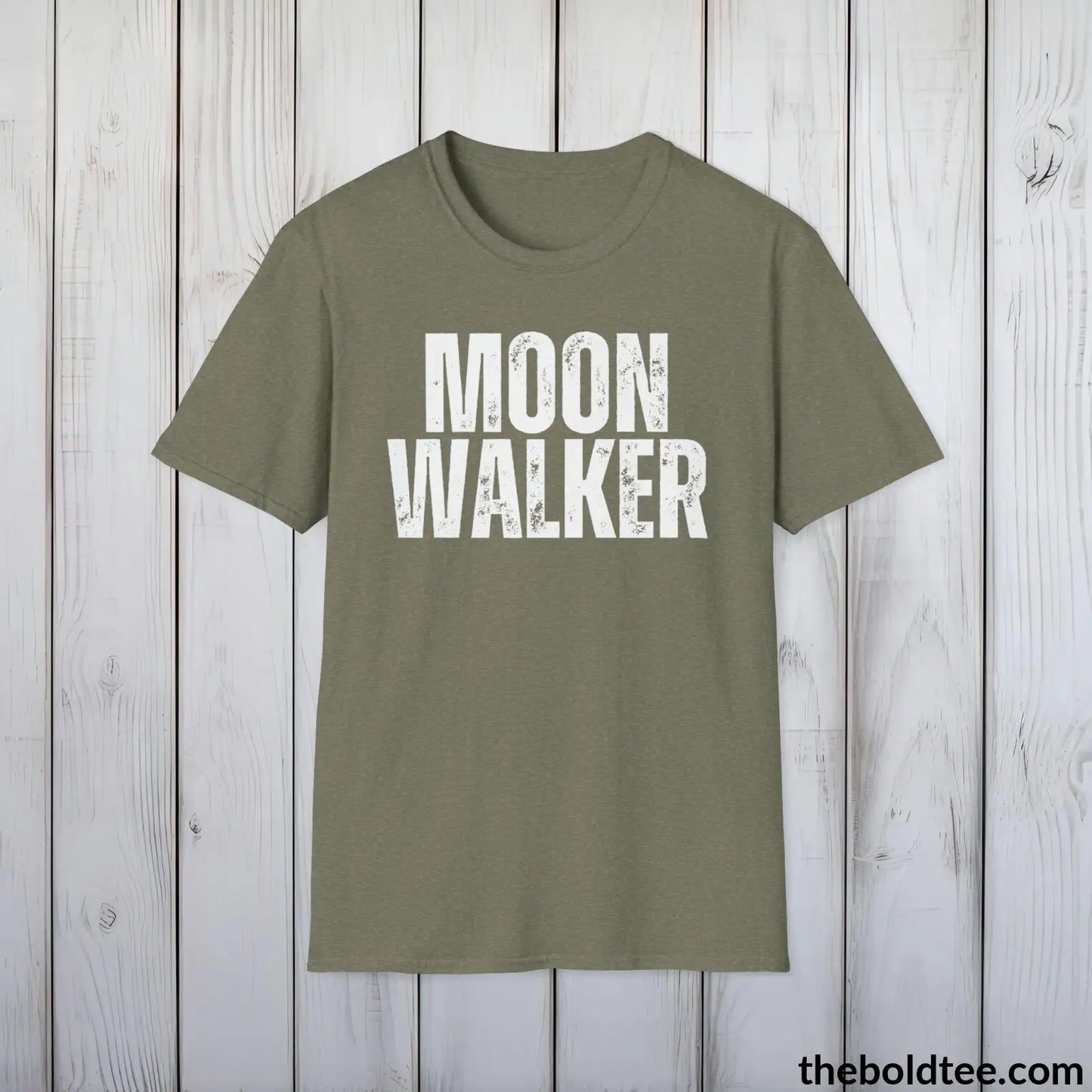 T-Shirt Heather Military Green / S MOON WALKER Space Tee - Casual, Sustainable & Soft Cotton Crewneck Unisex T-Shirt - 9 Bold Colors