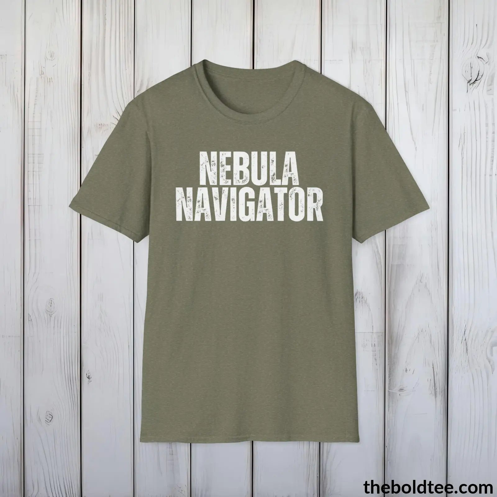 T-Shirt Heather Military Green / S NEBULA NAVIGATOR Space Tee - Casual, Sustainable & Soft Cotton Crewneck Unisex T-Shirt - 9 Bold Colors