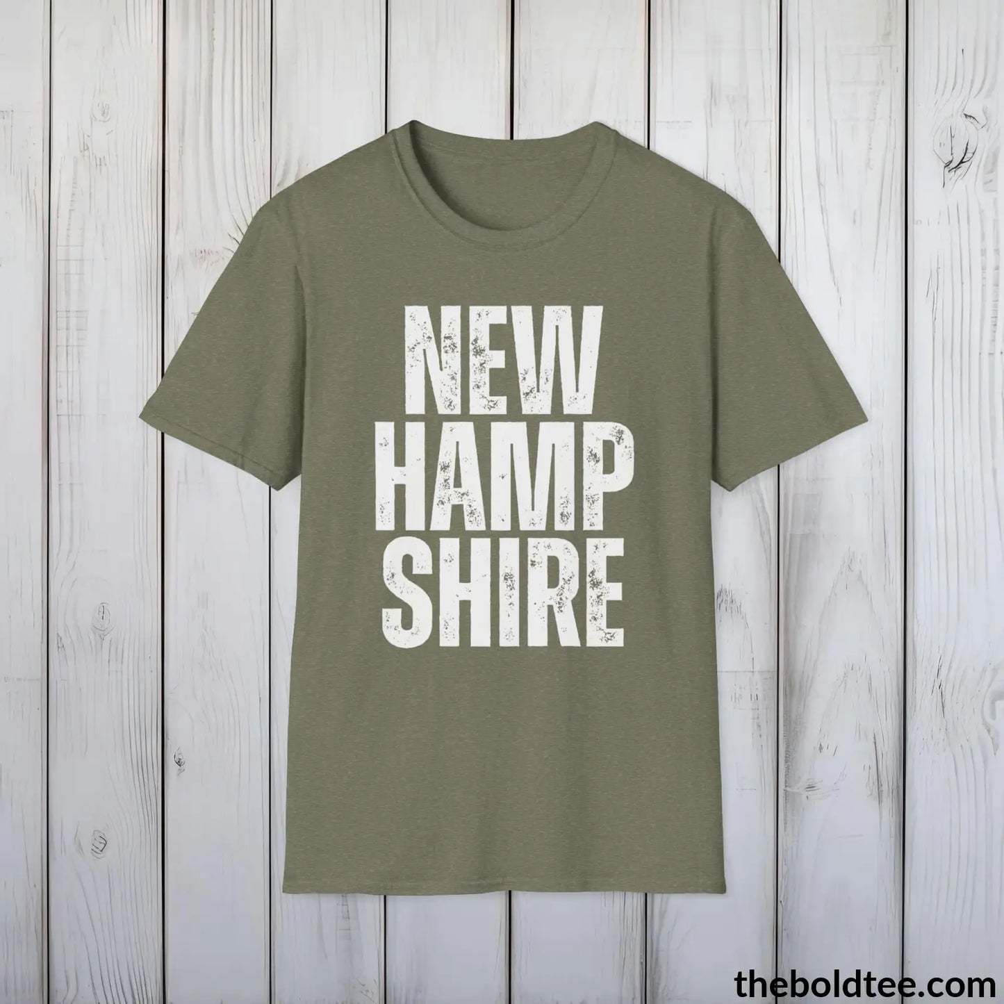 T-Shirt Heather Military Green / S NEW HAMPSHIRE Tee - Casual, Sustainable & Soft Cotton Crewneck Unisex T-Shirt - 9 Bold Colors