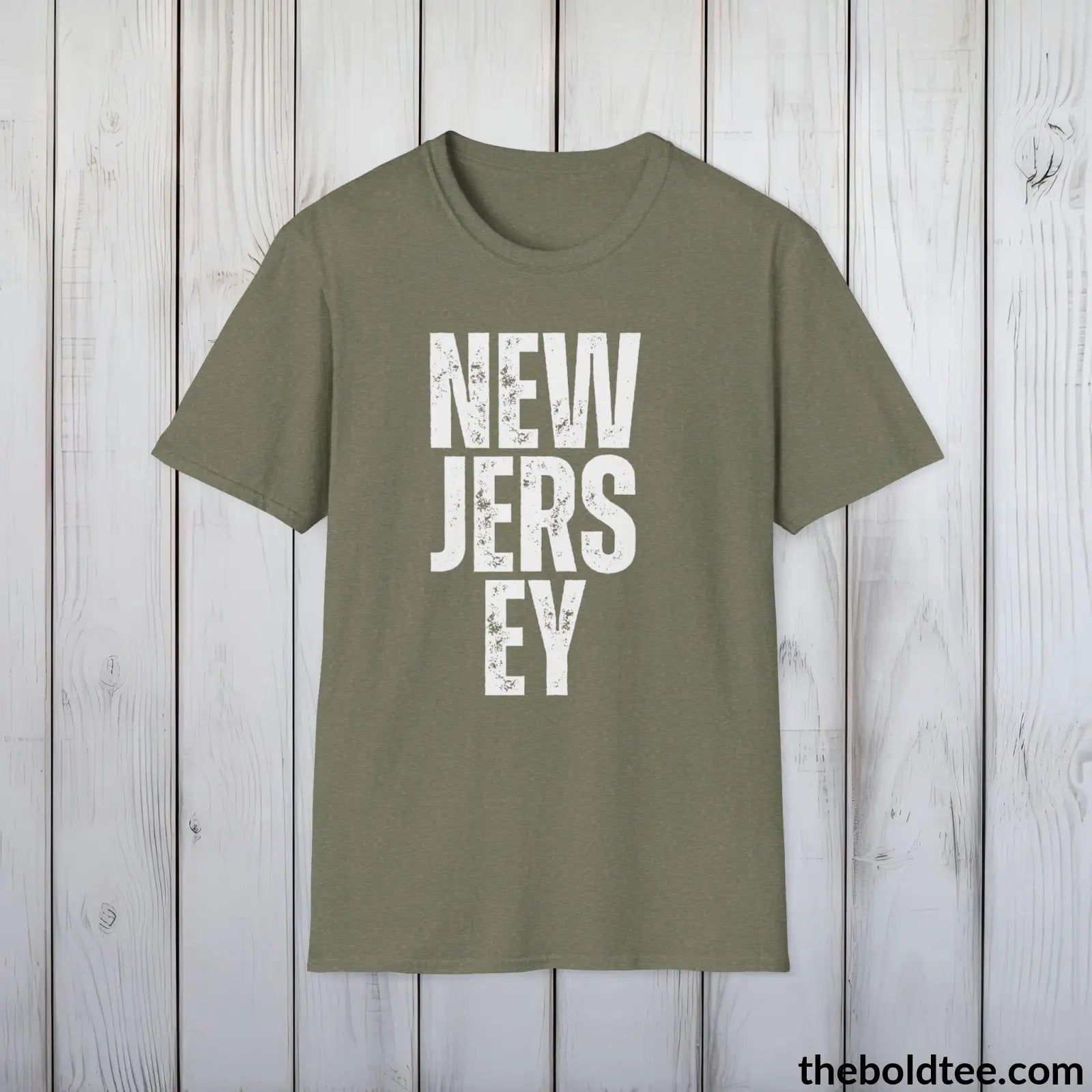 T-Shirt Heather Military Green / S NEW JERSEY Tee - Casual, Sustainable & Soft Cotton Crewneck Unisex T-Shirt - 9 Bold Colors