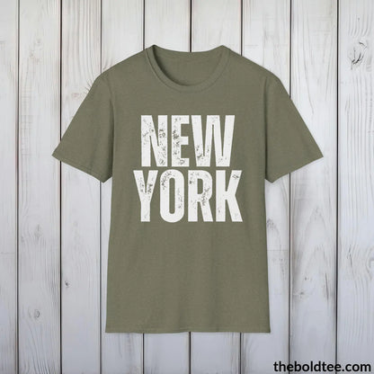 T-Shirt Heather Military Green / S NEW YORK Tee - Casual, Sustainable & Soft Cotton Crewneck Unisex T-Shirt - 9 Bold Colors