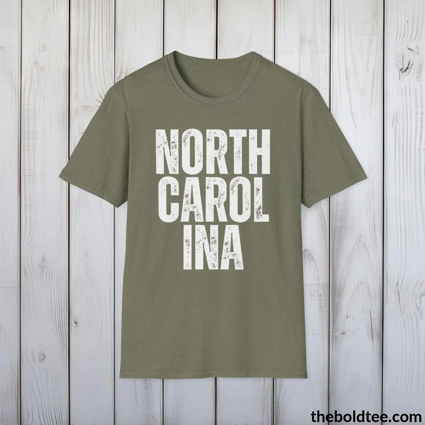 T-Shirt Heather Military Green / S NORTH CAROLINA Tee - Casual, Sustainable & Soft Cotton Crewneck Unisex T-Shirt - 9 Bold Colors